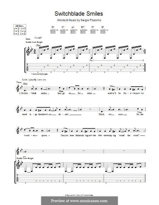 Switchblade Smiles (Kasabian): Für Gitarre mit Tab by Sergio Pizzorno