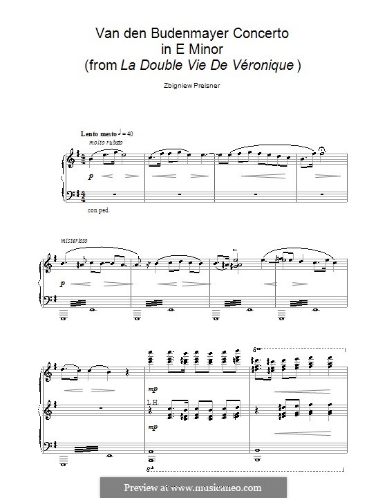 Van Den Budenmayer Concerto in E Minor (from the film La Double vie de Veronique): Für Klavier by Zbigniew Preisner