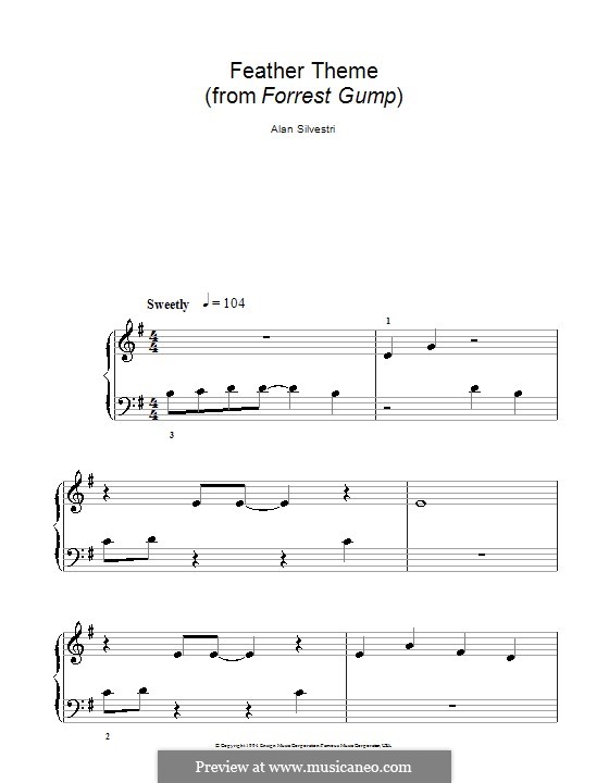 Forrest Gump Suite (Theme): Für Klavier (leichte Fassung mit Applikatur) by Alan Silvestri