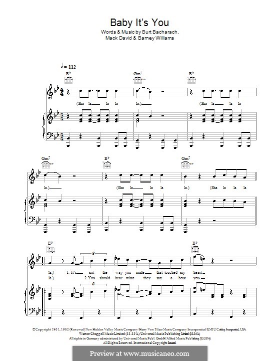 Baby, It's You: Für Stimme mit Klavier oder Gitarre (The Shirelles) by Barney Williams, Burt Bacharach, Mack David