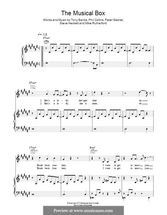 The Musical Box (Genesis): Für Stimme und Klavier (oder Gitarre) by Tony Banks, Mike Rutherford, Peter Gabriel, Phil Collins, Steve Hackett