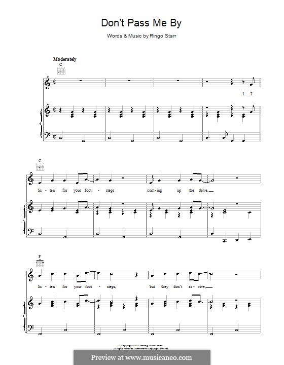 Don't Pass Me By (The Beatles): Für Stimme und Klavier (oder Gitarre) by Ringo Starr