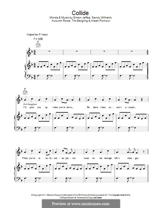 Collide (Leona Lewis): Für Stimme und Klavier (oder Gitarre) by Arash Pornouri, Autumn Rowe, Sandy Wilhelm, Simon Jeffes, Avicii