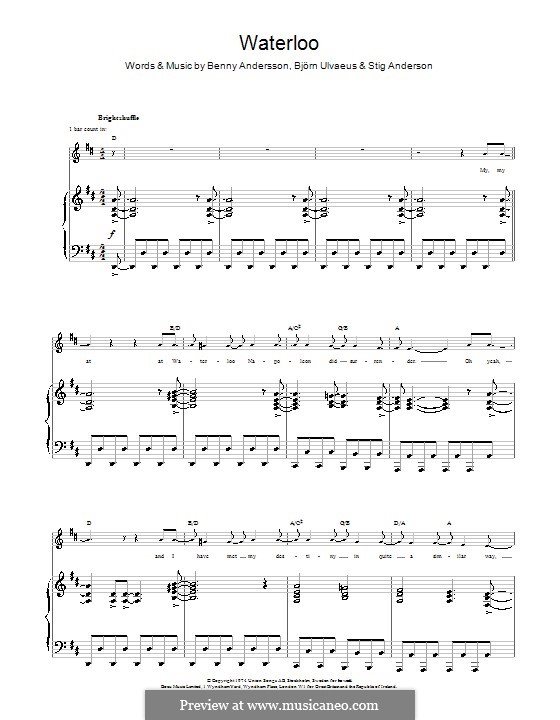 Waterloo (ABBA): Für Stimme und Klavier oder Gitarre (Noten von hohem Qualität) by Benny Andersson, Björn Ulvaeus, Stig Anderson