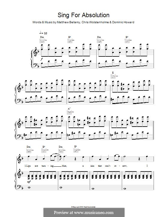 Sing for Absolution (Muse): Für Stimme und Klavier (oder Gitarre) by Chris Wolstenholme, Dominic Howard, Matthew Bellamy