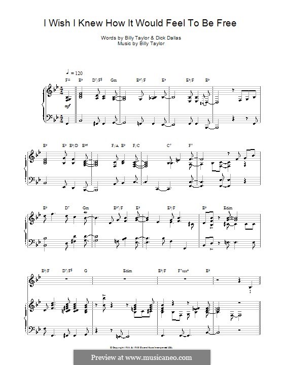 I Wish I Knew How it Would Feel to Be Free: Für Stimme mit Klavier oder Gitarre (Nina Simone) by Billy Taylor