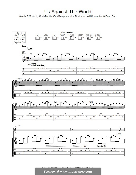 Us Against the World (Coldplay): Für Gitarre mit Tabulatur by Brian Eno, Chris Martin, Guy Berryman, Jonny Buckland, Will Champion
