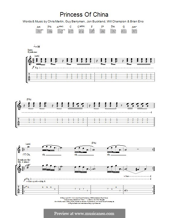 Princess of China (Coldplay): Für Gitarre mit Tabulatur by Brian Eno, Chris Martin, Guy Berryman, Jonny Buckland, Will Champion