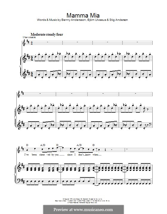 Mamma Mia (ABBA): Für Stimme und Klavier (oder Gitarre) by Benny Andersson, Björn Ulvaeus, Stig Anderson