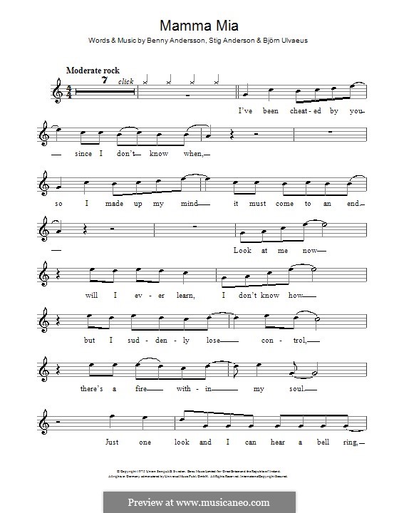 Mamma Mia (ABBA): Für Violine by Benny Andersson, Björn Ulvaeus, Stig Anderson