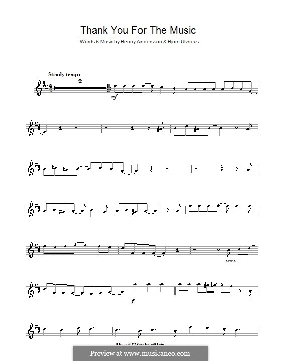 Thank You for the Music (ABBA): Für Altsaxophon by Benny Andersson, Björn Ulvaeus