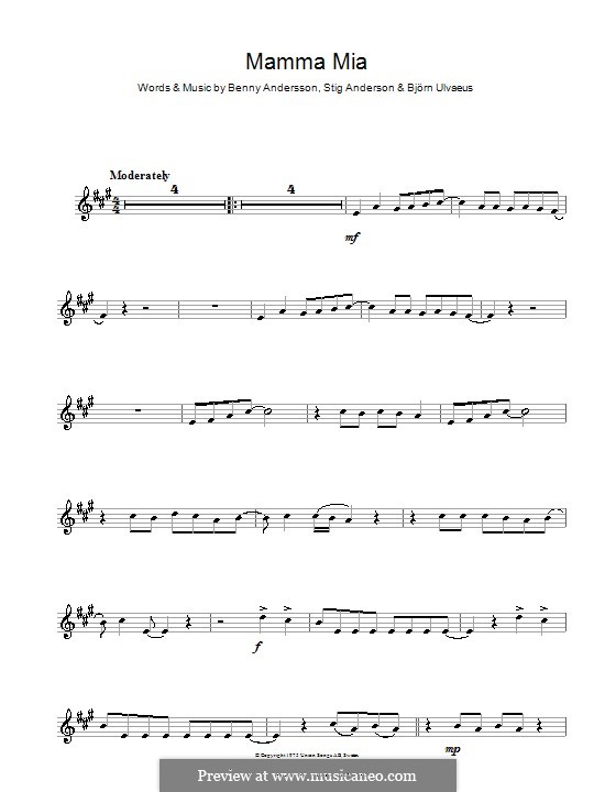 Mamma Mia (ABBA): Für Altsaxophon by Benny Andersson, Björn Ulvaeus, Stig Anderson