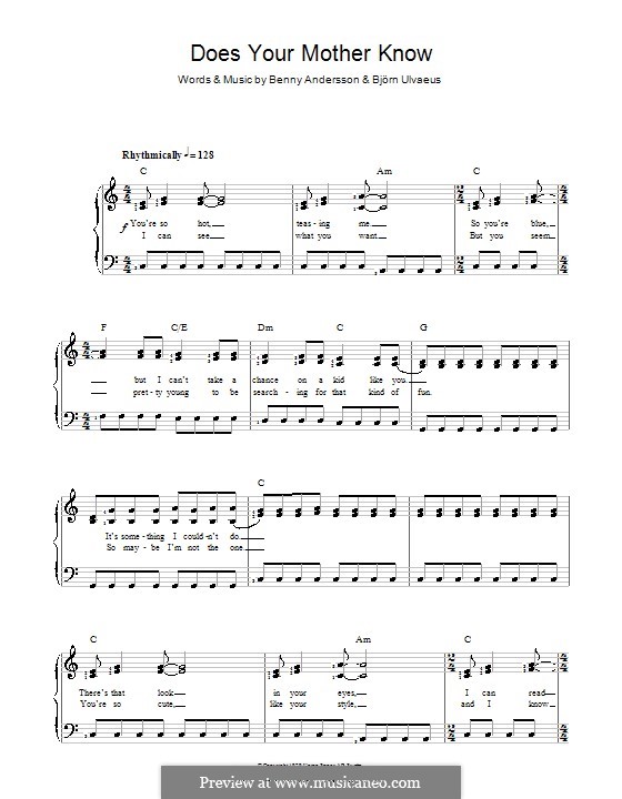 Does Your Mother Know (ABBA): Für Stimme und Klavier by Benny Andersson, Björn Ulvaeus