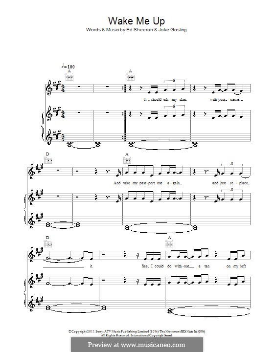 Wake Me Up: Für Stimme und Klavier (oder Gitarre) by Ed Sheeran, Jake Gosling
