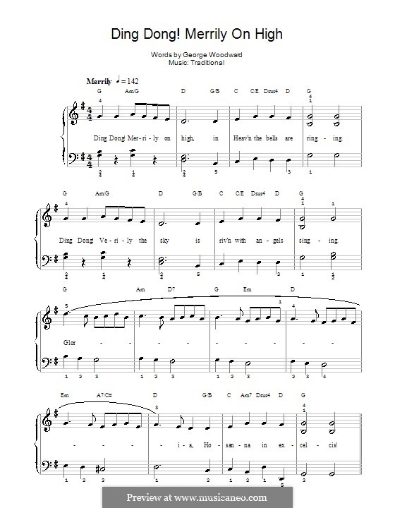 Ding Dong! Merrily on High (Printable Scores): Für Klavier (mit Akkorden) by folklore