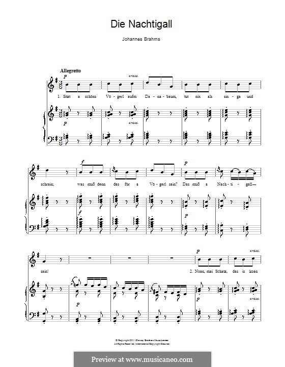 Volkskinderlieder, WoO 31: Nr.2 Die Nachtigall by Johannes Brahms