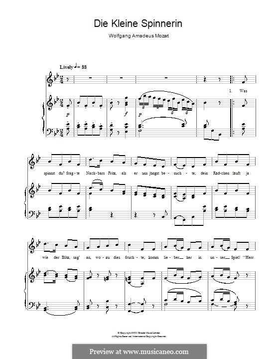 Die kleine Spinnerin, K.531: Für Stimme und Klavier by Wolfgang Amadeus Mozart