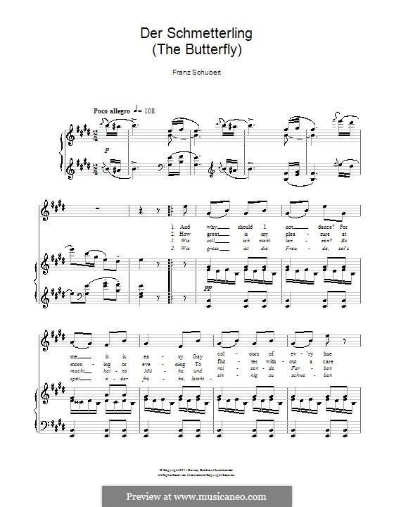 Der Schmetterling, D.633 Op.57 No.1: Klavierauszug mit Singstimmen by Franz Schubert