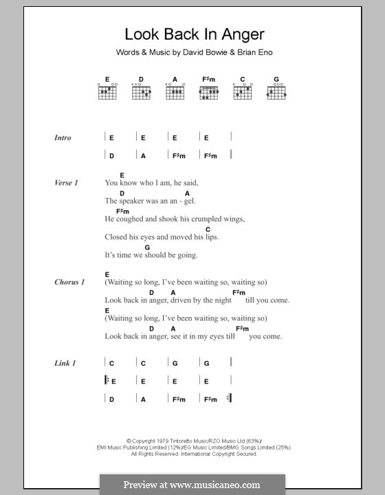 Look Back in Anger: Text und Akkorde by Brian Eno, David Bowie