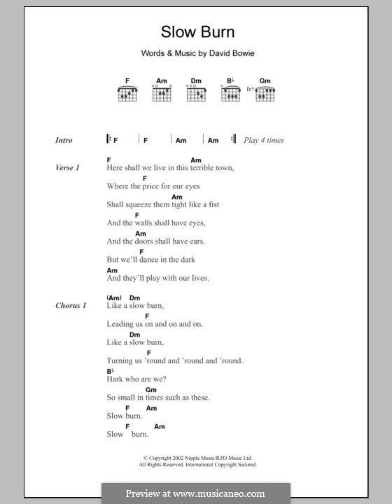 Slow Burn: Text und Akkorde by David Bowie