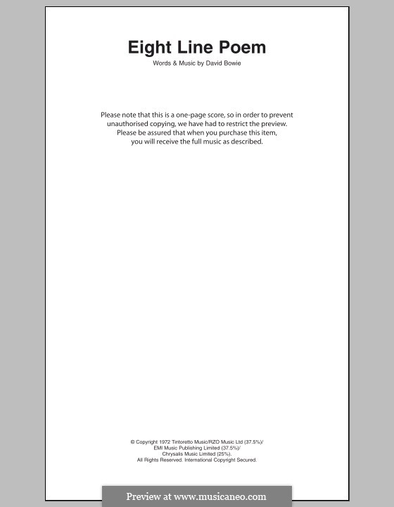 Eight Line Poem von D. Bowie - Noten auf MusicaNeo