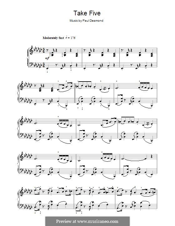 Take Five (Dave Brubeck): Für Klavier by Paul Desmond
