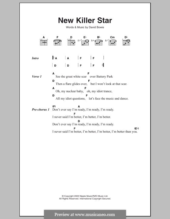 New Killer Star: Text und Akkorde by David Bowie
