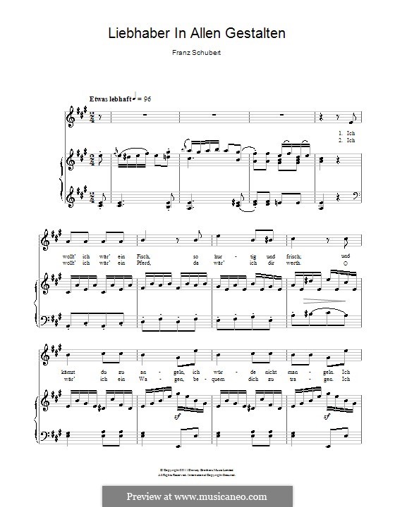 Liebhaber in allen Gestalten, D.558: Klavierauszug mit Singstimmen by Franz Schubert