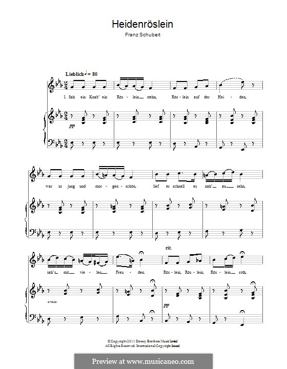 Heidenröslein, D.257 Op.3 No.3: Klavierauszug mit Singstimmen by Franz Schubert
