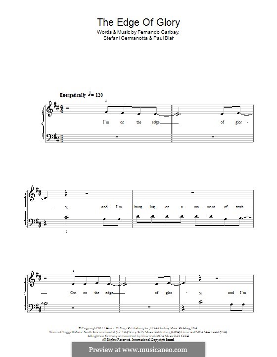 The Edge of Glory (Lady Gaga): Für Klavier, leicht by Fernando Garibay, Paul Blair, Stefani Germanotta