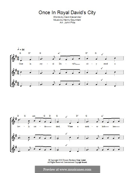 Once in Royal David's City (Printable scores): Für Blockflöte by Henry John Gauntlett