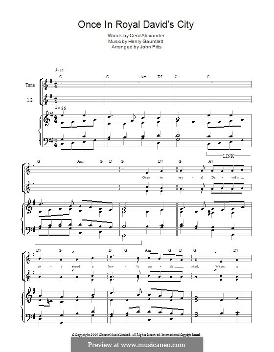 Once in Royal David's City (Printable scores): Für Blockflöte by Henry John Gauntlett