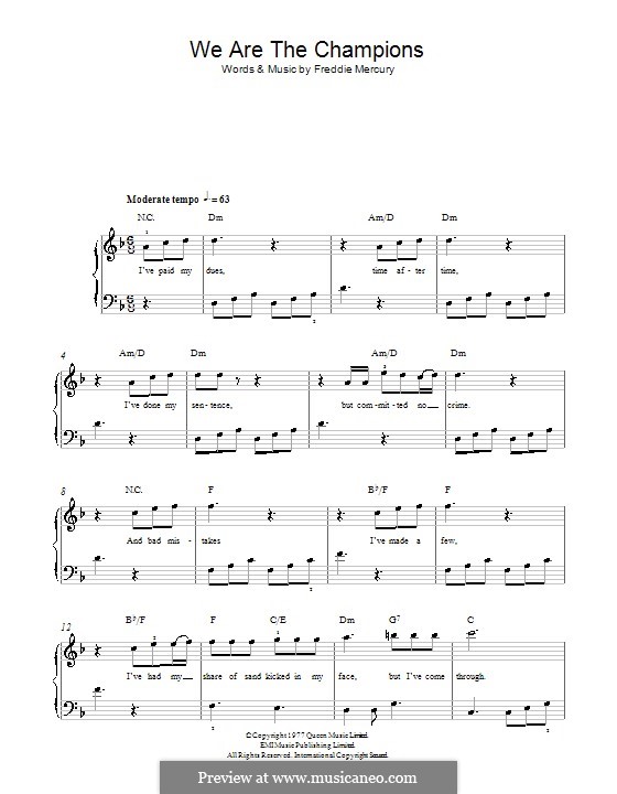 We are the Champions (Queen): Für Klavier, leicht by Freddie Mercury