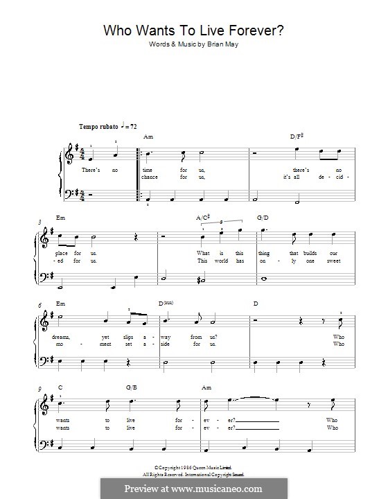 Who Wants to Live Forever? (Queen): Für Klavier, leicht by Brian May