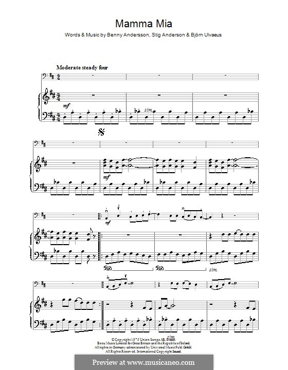 Mamma Mia (ABBA): Für Cello und Klavier by Benny Andersson, Björn Ulvaeus, Stig Anderson