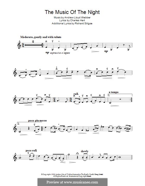 The Music of the Night (instrumental version): Für Violine by Andrew Lloyd Webber