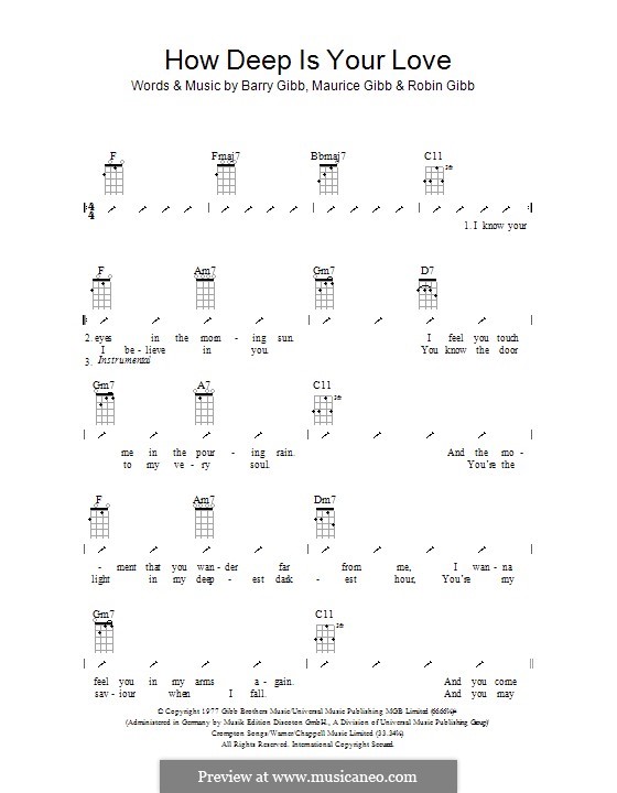 How Deep Is Your Love (The Bee Gees): Für Ukulele mit Schlagmuster by Barry Gibb, Maurice Gibb, Robin Gibb