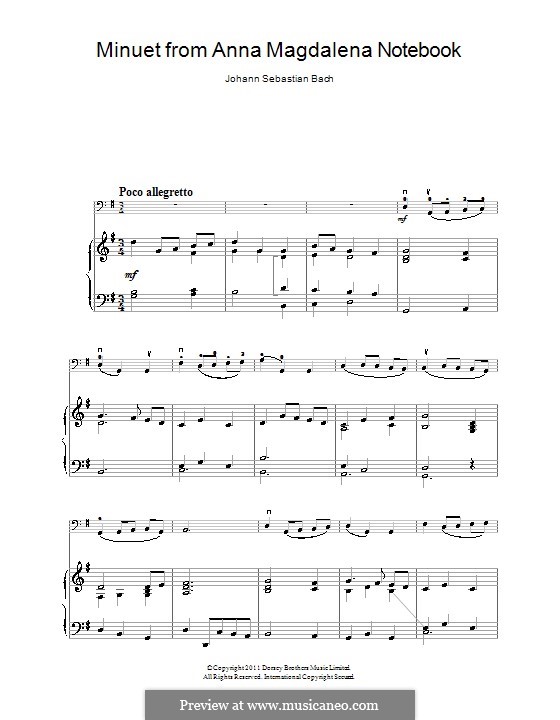 Nr.4 Menuett in G-Dur, BWV Anh.114: Für Cello und Klavier by Johann Sebastian Bach