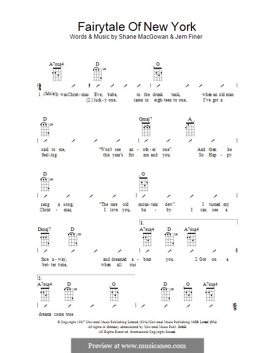Fairytale of New York (The Pogues & Kirsty MacColl): Für Ukulele mit Schlagmuster by Jem Finer, Shane MacGowan