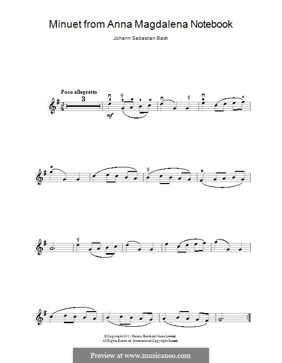 Nr.4 Menuett in G-Dur, BWV Anh.114: Für Violine by Johann Sebastian Bach