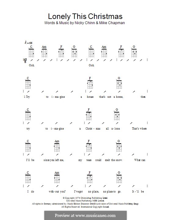 Lonely This Christmas (Mud): Für Ukulele mit Schlagmuster by Mike Chapman, Nicky Chinn