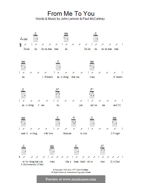 From Me to You (The Beatles): Für Ukulele mit Schlagmuster by John Lennon, Paul McCartney