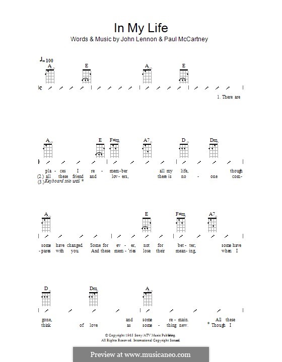 In My Life (The Beatles): Für Ukulele mit Schlagmuster by John Lennon, Paul McCartney