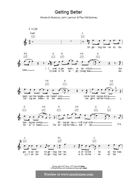 Getting Better (The Beatles): Melodie, Text und Akkorde by John Lennon, Paul McCartney
