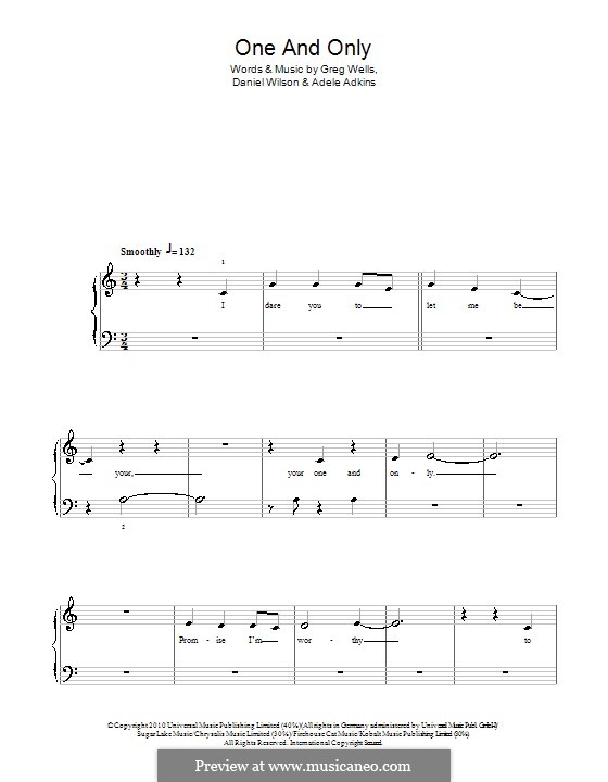 One and Only: Einfache Noten für Klavier by Adele, Daniel Wilson, Greg Wells
