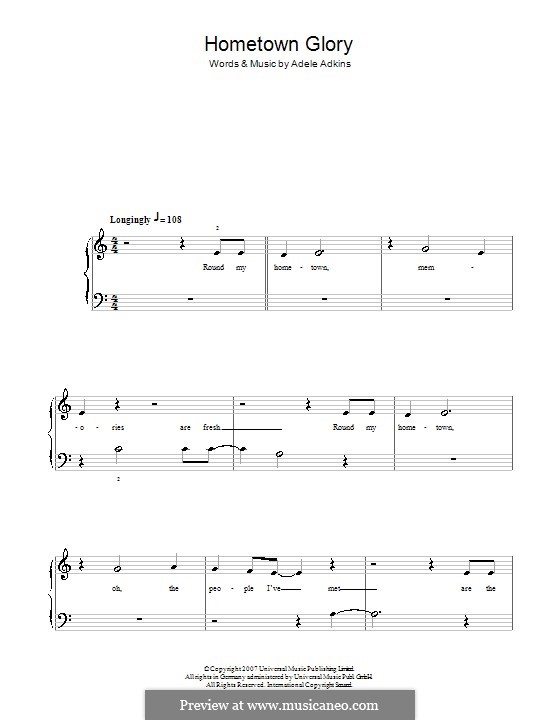 Hometown Glory: Einfache Noten für Klavier by Adele
