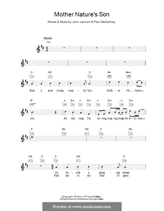 Mother Nature's Son (The Beatles): Melodie, Text und Akkorde by John Lennon, Paul McCartney