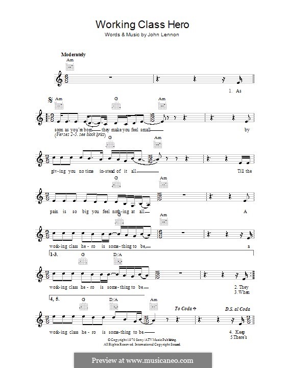 Working Class Hero: Melodie, Text und Akkorde by John Lennon