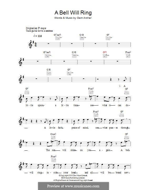 A Bell Will Ring (Oasis): Melodie, Text und Akkorde by Gem Archer