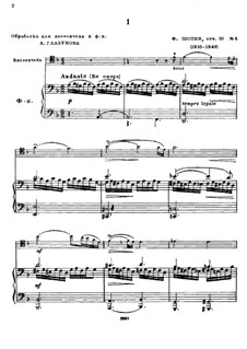 Etüden, Op.10 No.6, Op.25 No.7: Version für Cello und Klavier by Frédéric Chopin